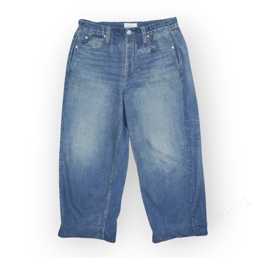 Large Rag&Bone Miramar Wide Leg Sweatpant Jean Crop Stretch - Picture 11 of 12